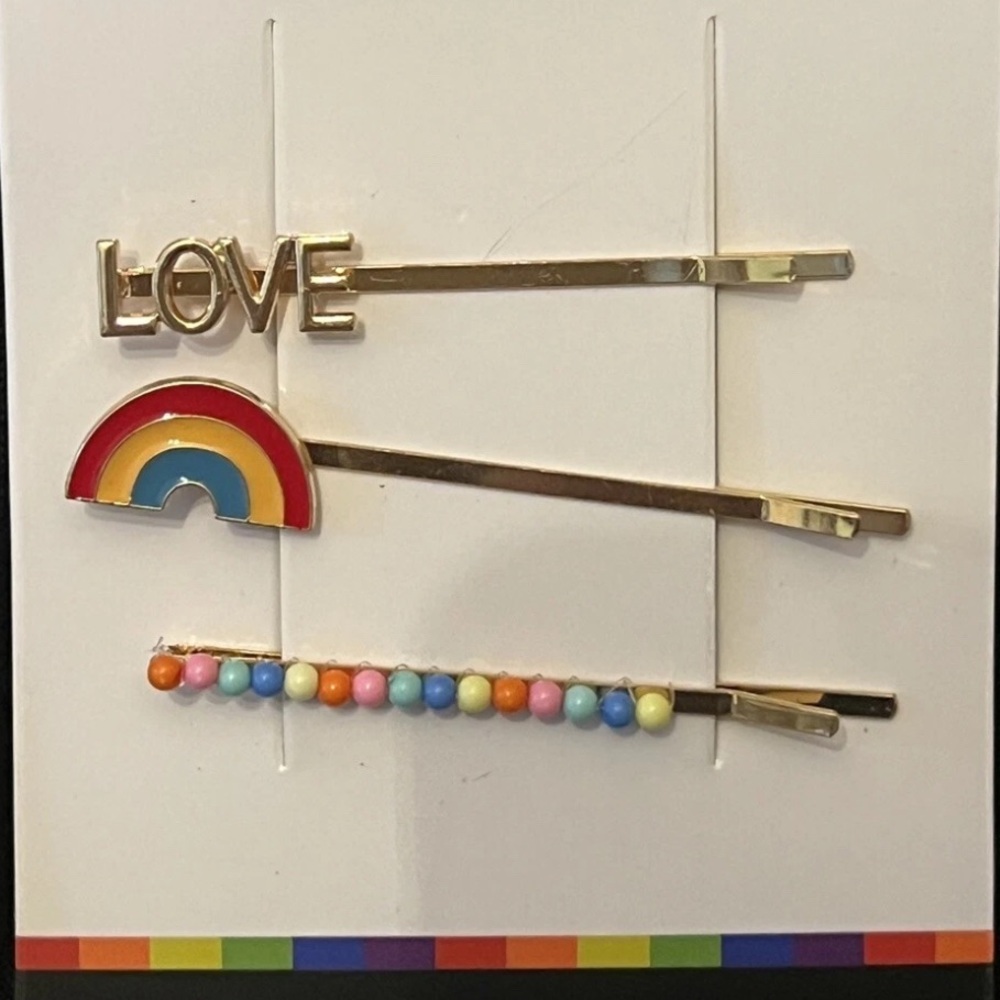 Rainbow love hair Clip Set